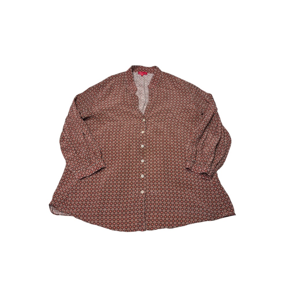 Altea Milano Silk Blouse Medallion Geometric Print Brown Rust Made Italy Women L